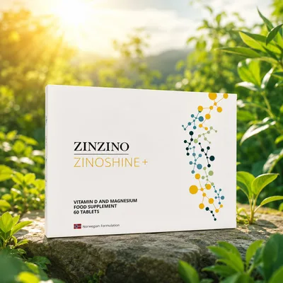 Boite de complément de magnésium et Vitamine D marque Zinzino, produit Zinoshine+